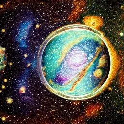 crayon drawing of galaxy and milkyway inside glass globe, tapestry, 8k resolution, high-quality, ornate, baroque, ultrafine-detail, muted colors, intricate, digital art, detailed matte, cinematic lighting, octane render,