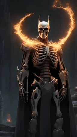 Skeleton batman X Humantorch with ice powers in dark souls , cinematic, 4k, epic Steven Spielberg movie still, sharp focus, emitting diodes, smoke, artillery, sparks, racks, system unit, motherboard, by pascal blanche rutkowski repin artstation hyperrealism painting concept art of detailed character design matte painting, 4 k resolution blade runner