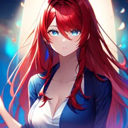 girl, masterpiece, best quality, cinematic lighting, detailed outfit, perfect eyes, long hair, red hair, blue eyes, beautiful lighting, vibrant colors,