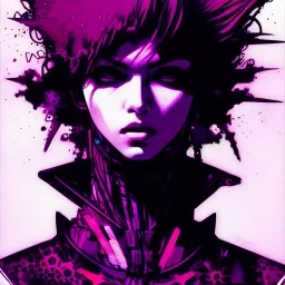 beautiful punk girl, hyper detailed, illustration by <kilian eng> <Yoji Shinkawa>, purple tones,