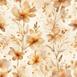 Hyper Realistic Beige small-watercolor-Floral-Patterns With Glowing Golden Embers On Off-White Grunge Background.