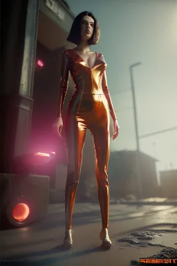 Ultra Realistic retro sci-fi, 1960 year, levitating cars, young woman quiet, latex suit, soft color, highly detailed, unreal engine 5, ray tracing, RTX, lumen lighting, ultra detail, volumetric lighting, 3d, finely drawn, high definition, high resolution.