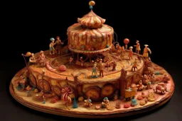 A tan mystical circus made out of candy painted by Leonardo da Vinci