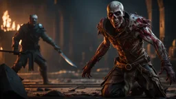 a rotting zombie attacking. carnage. empty eyes. armor melted into the skin. blood. broken bones. bleeding eyes. broken fangs. broken jaws. broken armor. gloves.intense horror. blind terror. scared to death. no weapons. no helmet. a masterpiece, fantasy concept art, dynamic lighting, hyperdetailed, intricately detailed, deep color, Unreal Engine, volumetric lighting, Epic cinematic brilliant stunning intricate meticulously detailed dramatic atmospheric maximalist digital matte paintin