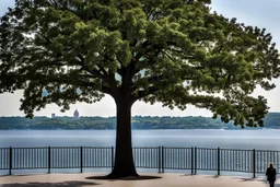 A 200-foot-tall tree with a face, across Lake Monona from the Monona Terrace Convention Center in Madison, Wi