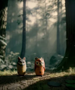 Wes Anderson photographer, night forest, Ultra realistic matryoshka, Japanese style, wide angle view, magic, soft color, highly detailed, unreal engine 5, ray tracing, RTX, lumen lighting, ultra detail, volumetric lighting, 3d, finely drawn, high definition.