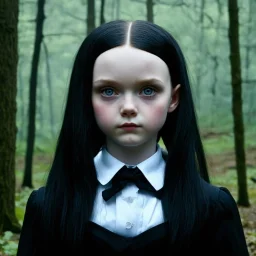 Young elle fanning as Wednesday addams, in tge woods