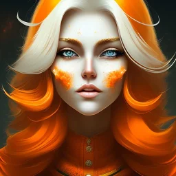 fantasy setting, woman, orange and white hair, wavy hair, freckles, ranger, more orange hair, more white hair