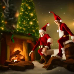 elves. Christmas scene. photorealistic. low-key