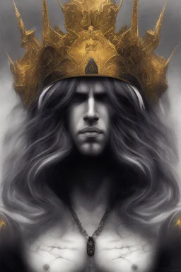 Realistic anime black metal corpsepaint god with golden crown