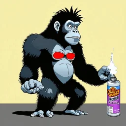 Gorillaz style cartoon Gorilla spraying glue by Jamie Hewlett