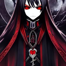 portrait anime vampire, long hair, red eyes, noble black robe, Blood, background Gothic castle, hyper detailed, intricately detailed, gothic, ambiguous lines image, flat dimensional style, flat lines, rough drawing --ar 2:3