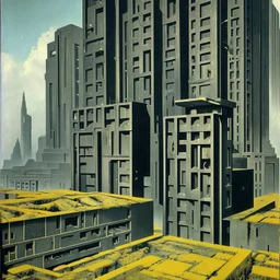 Horrible brutalist flats in the outskirts of an ethereal city, Max Ernst, strong texture, bas-relief