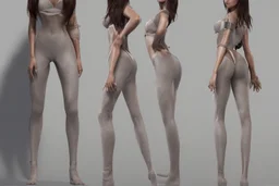 Female character full anatomy Proportions including front, side, and back model sheet .stylized animation character 8k Art station. stylized realistic style character vray render .smooth skin.