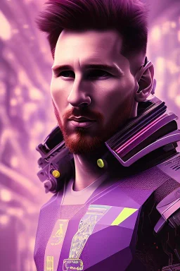 lionel messi style cyberpunk, purple tones, high lighting