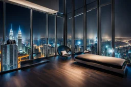 in luxury room in top floor of skyscrapper in moder city at night sky, ,city scape at backgrownd