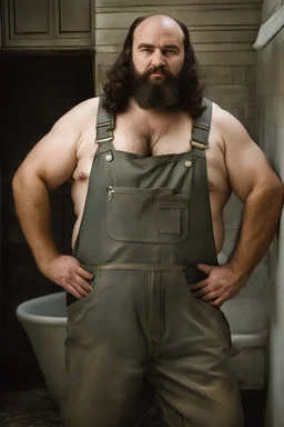 full figure photo, two burly big chubby sicilian plumber, dirty, ripped overalls, 33 years old, crossed arms, shaved, long beard, manly chest, very virile, hairy, manly arms, ugly, big thighs, under the shower, sunlight , photorealistic, 35mm lens, ultra detailed