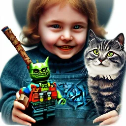  creepy photo of unusual children with lego cat