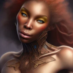 michaela coel ginger, freckles, red hair, bodybuilder by gerald brom luis royo