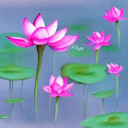 pink lotus, watercolor, smoky, windy, backlit