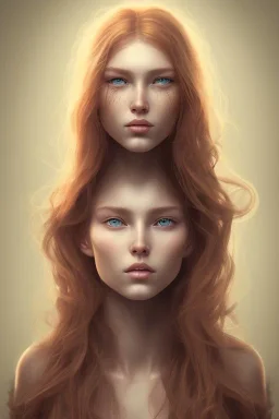 face of a young woman head and gaze downcast with fine features and long ginger hair