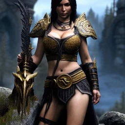 ultra detailed fullbody Portrait in oil on canvas of a beautiful busty woman with Skyrim Dragon priest mask and armor,extremely detailed digital painting, extremely detailed face,crystal clear Big eyes, mystical colors ,perfectly centered image, perfect composition,rim light, beautiful lighting, 8k, stunning scene,extremely sharp detail, finely tuned detail, ultra high definition raytracing, in the style of robert e howard and pablo oliveira and Ken Kelley and Ohrai Noriyoshi and Simon Bisley