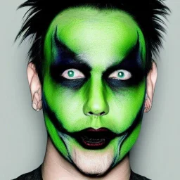 Keith Flint symmetric portrait green hair black metal facepaint