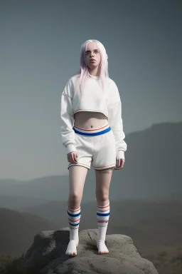 Billie Eilish, underpants, white socks, pale skin, high detail, realistic, 8k, not to be distinguished from a photo