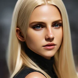 Photorealistic headshot of a beautiful blonde assassin