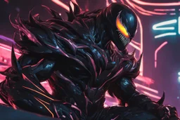 Venom machine in 8k solo leveling shadow artstyle, Shredder them, full body, London, neon paint, intricate details, highly detailed, high details, detailed portrait, masterpiece,ultra detailed, ultra quality