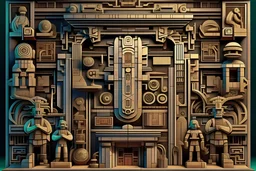 letters of English alphabet hidden in plain sight. pro quality photo real. 1950's superhero characters in motion as vintage 8-bit video game screen graphic depicting ancient mesoamerican statuary/sculpture/hieroglyphic architectural relief carvings