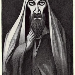 Nosferatu vampire with a beard of flesh as a Russian Orthodox