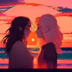 sunset, lofi colors, lofi vibes, cool colors, 2 girl