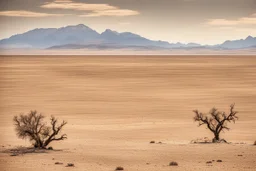 clouds, arid land, distant mountains, dry trees