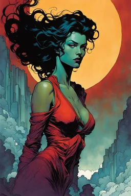 create a ethereal, otherworldly seductive ancient female succubus , in the comic book art style of Mike Mignola, Bill Sienkiewicz, and Jean Giraud Moebius, with highly detailed and sharply defined feminine facial features , finely penciled and inked , dramatic natural lighting