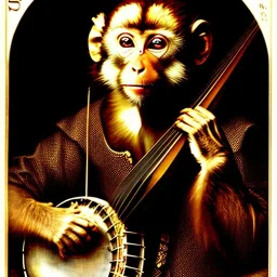 scratchart by albrecht durer of a monkey playing a banjo