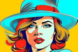 beautiful woman in hat in pop art style