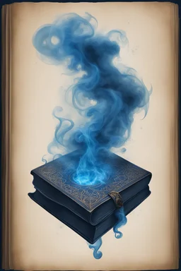 blue smoke in a shape of grimoire magic ghost tome