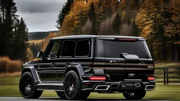 A (((G-Wagon bentley))) featuring a luxurious interior, advanced technologies, and a sleek body kit designed by MANSORY, front cinematic view