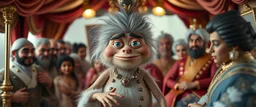 fat fascist dynasty soap opera, entire cast, photo shoot, posing, movie poster, with posters in it, close up portrait of hairy fluffy polymer clay cute female happy worried monster with realistic human colored and textured skin, and long sleek limbs and with studio lights, on a luxury ornate tent buss, talking to his aunt