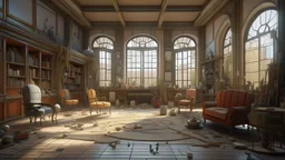 deconstructed interior with figures, monumental and contemporary furniture, by mattias adolfsson, by anish kapoor,, shot on large format film, 8k higly detailed, extreme wide angle, trending on artstation, octane render, cinematic lighting, hyper realism, high