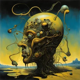 Treacle flea worms in a dark shines war, neo surrealism, by Salvador Dali, by Dave McKean, by Tomasz Setowski, stylish, vivid colors, asymmetric, expansive, surreal, Socratic method, melting acrylics, album art, reverse gravity
