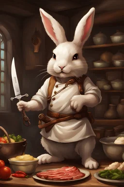 divine bunny with chefs knife dnd realism art adventurer