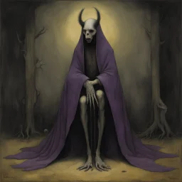 Hieronymus Bosch oil painting titled "BEAST ABOUT", Death is over her knee, by Gabriel Pacheco and Zdzislaw Beksinski, creepy, eerie, imperial colors, dynamic diagonal composition, sinister atmosphere, opulent shadows, purple monochrome, creepy, weird, oil matte painting, by Goya