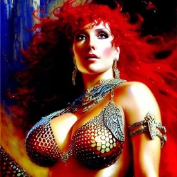 Drawing of beautiful face,'beautiful,Busty fit Red Sonja',intense stare, ancient skintight armor, balanciaga fashion clothe painting by gaston bussiere, greg rutkowski, yoji shinkawa, yoshitaka amano, tsutomu nihei, donato giancola, tim hildebrandt, Oil on canvas, cinematic composition, extreme detail,fit full head inside picture,16k