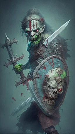 zombie with sword and shield