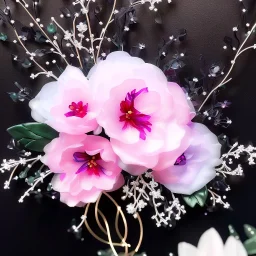 soft delicate flower arrangements with filigree in alcohol inks, soft black muted colors