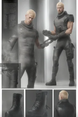 ProtoVision - Absolute Reality - Realism Engine XL - PhotoReal, a man, 6'7.5'' tall, 310 lbs, blonde hair, long, extremely muscular, skintight, formfitting jumpsuit, knee-high black leather combat boots, red diamond on the chest