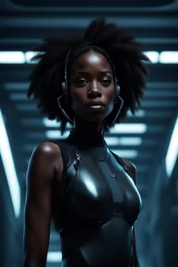 young black woman, futuristic, hyper realistic, detailed, cinematic lighting