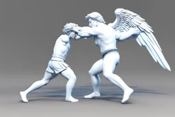 In 3d Mikros animation style. Jacob wrestling with angel.